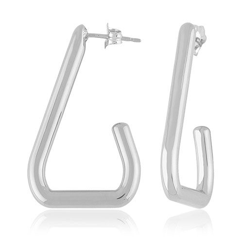 Sterling Silver Long Triangle J Hoop Earrings - 71-3385