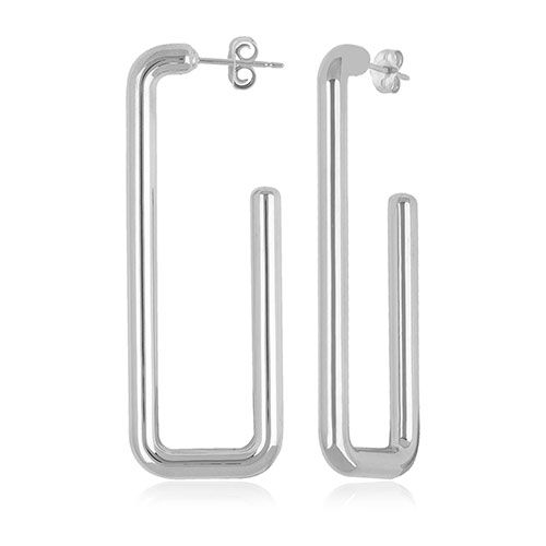 Sterling Silver Long Tube Rectangle J Hoop Earrings - 71-3377