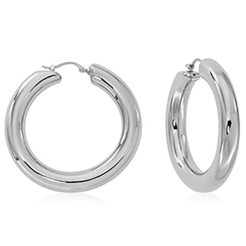 Sterling Silver Medium 6 x 30mm Donut Hoop Earrings