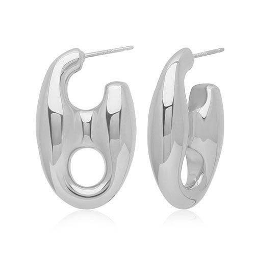 Sterling Silver Medium Mariner Link J Hoop Earrings - 71-3389