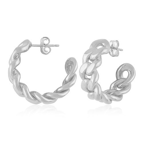 Sterling Silver Medium Miami Cuban Link Hoop Earrings - 71-3378