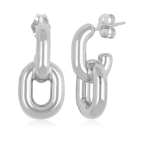 Sterling Silver Medium Oval Double Link Earrings - 71-3366