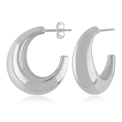 Sterling Silver Medium Tapered Knife Edge Hoop Earrings - 71-3375