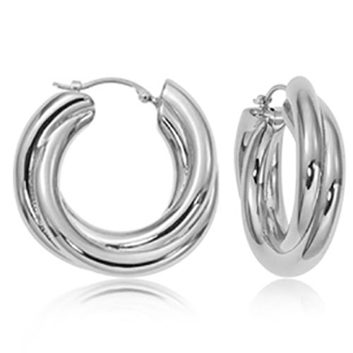 Sterling Silver Medium Triple Tube Twist Earrings