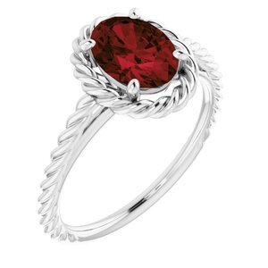 Sterling Silver Mozambique Garnet Rope Ring   - 71837:60008:P