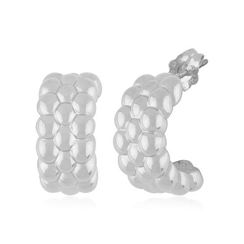 Sterling Silver Multi Bead Half Hoop Earrings - 71-3362