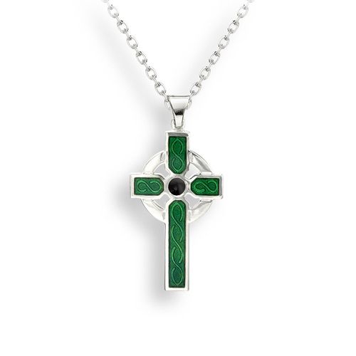 Green Celtic Cross Necklace Sterling Silver - NN0386A