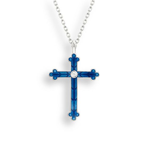 Blue Cross Necklace Sterling Silver-White Sapphire - NN0384YA