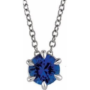 Sterling Silver Round 4 mm Blue Sapphire Solitaire 16-18" Necklace - 87126:6076:P