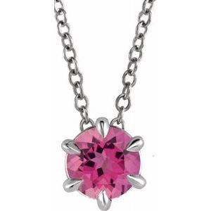 Sterling Silver Round 5 mm Pink Tourmaline Solitaire 16-18" Necklace - 87126:6162:P