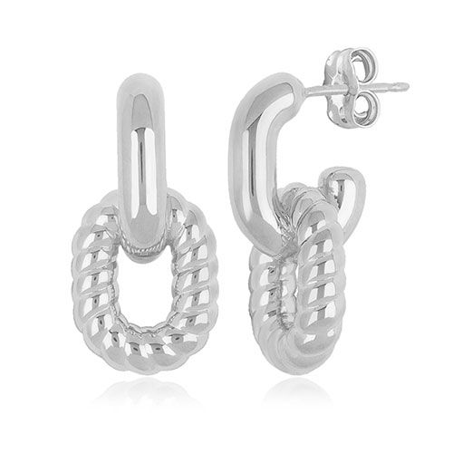 Sterling Silver Sm Oval Double Link Twist Earrings - 71-3365