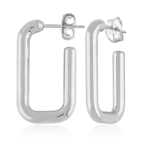 Sterling Silver Sm Rounded Rectangle J Hoop Earrings - 71-3361