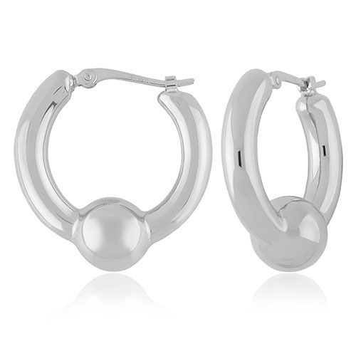 Sterling Silver Sm Tube W-ball Hoop Earrings - 71-4241