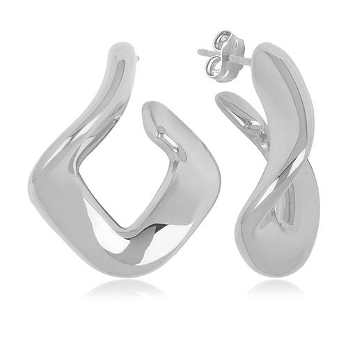 Sterling Silver Square Twisted Flat Hoop Earrings - 71-3376