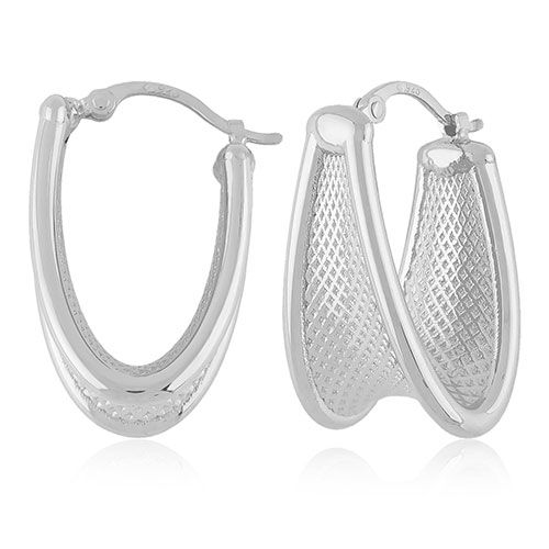 Sterling Silver Tapered Weave Band Hoop Earrings - 71-4235
