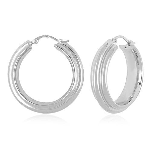 Sterling Silver Triple Plain Tube Hoop Earrings - 71-4202