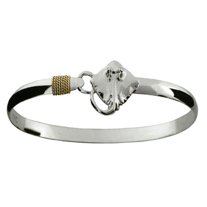 Sting Ray Hook Bracelet - Sterling Silver & 14K Gold 6mm 8.5 Inch