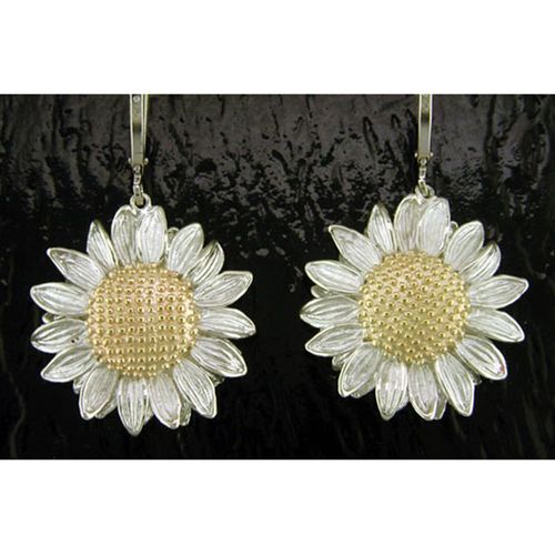 Sunflower Dangle Earrings - Sterling Silver and 14K Gold  - SD-SGE752
