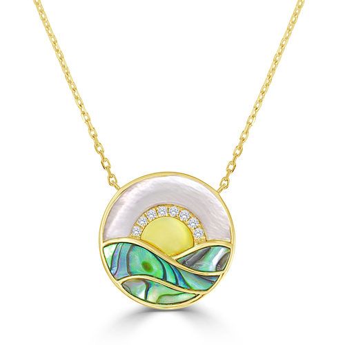 Sunset with Abalone, Yellow Mother of Pearl and White Mother of Pearl Happy Pendant