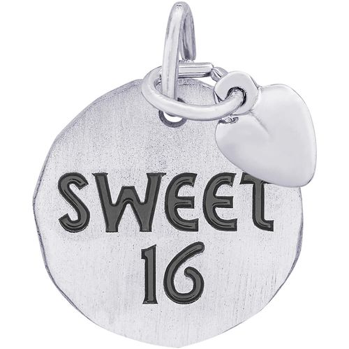 Sweet 16 Tag With Heart Charm - 14K White Gold - 10-8446