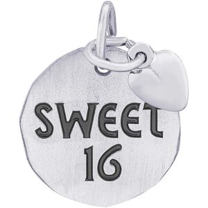 Sweet 16 Tag With Heart Charm - Sterling Silver - 10-8446