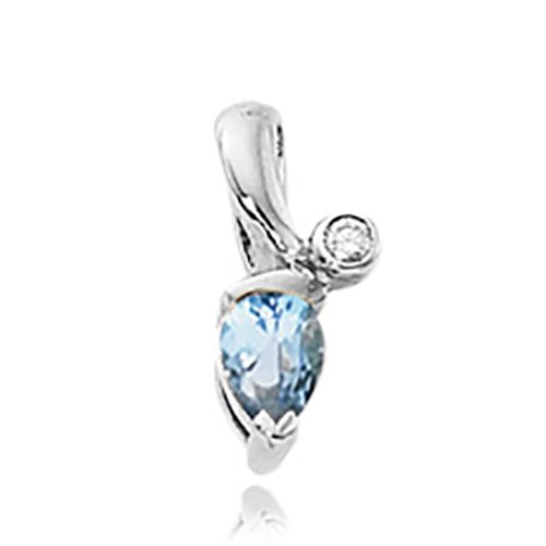 Swiss Blue Topaz & Diamond Pendant - 14K White Gold - 80345BTWG