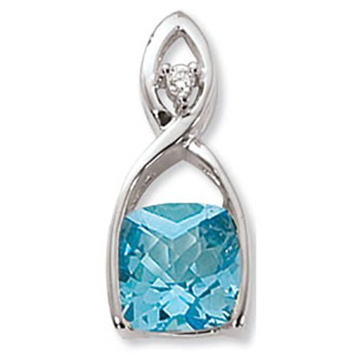 Swiss Blue Topaz & Diamond Pendant - Sterling Silver