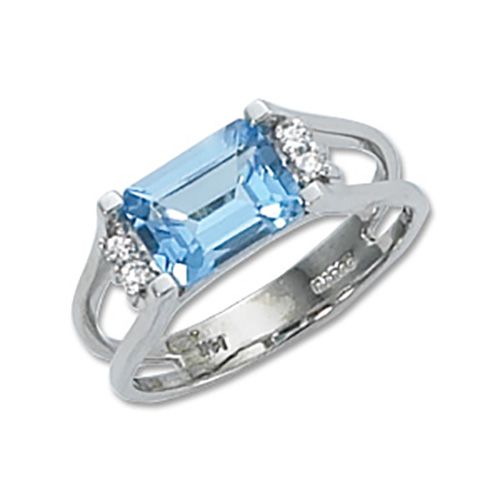 Swiss Blue Topaz & Diamond Ring - 14K White Gold Size 7 - 70250BTWG