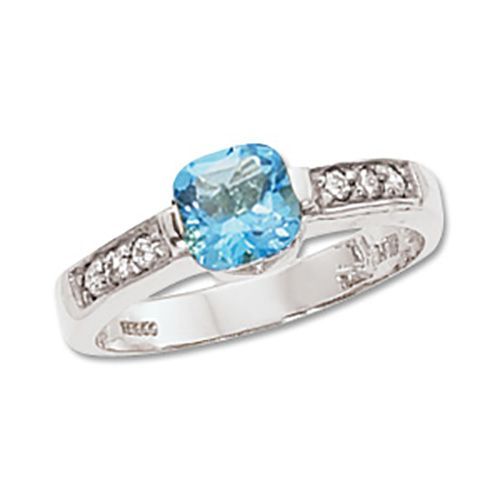 Swiss Blue Topaz & Diamond Ring - 14K White Gold Size 7 - 70566BTWG