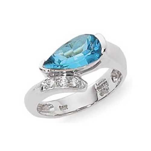 Swiss Blue Topaz & Diamond Ring - 14K White Gold Size 7 - 70813BTWG