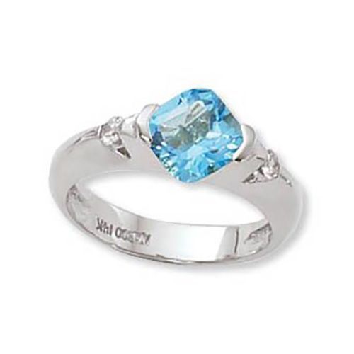 Swiss Blue Topaz & Diamond Ring - 14K White Gold Size 7 - 70825BTWG