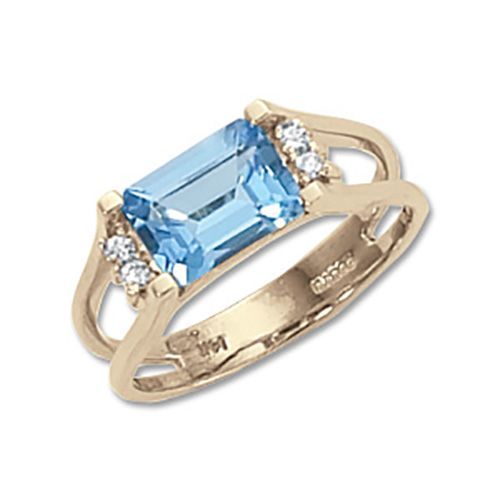 Swiss Blue Topaz & Diamond Ring - 14K Yellow Gold Size 7 - 70250BT