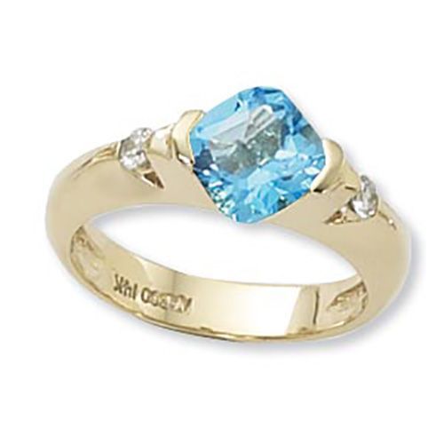 Swiss Blue Topaz & Diamond Ring - 14K Yellow Gold Size 7 - 70825BT
