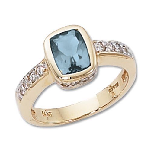 Swiss Blue Topaz & Diamond Ring - 14K Yellow Gold Size 7 - 70499BT