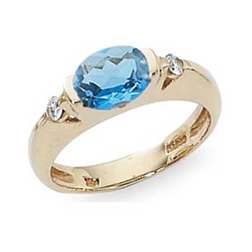 Swiss Blue Topaz & Diamond Ring - 14K Yellow Gold Size 7 - 70824BT