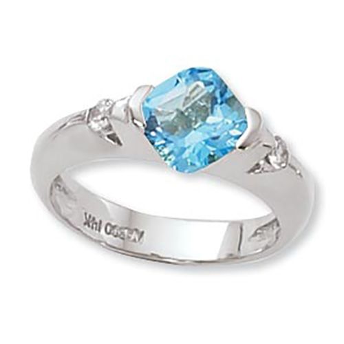 Swiss Blue Topaz & Diamond Ring - Sterling Silver Size 7 - 70825BT-SS