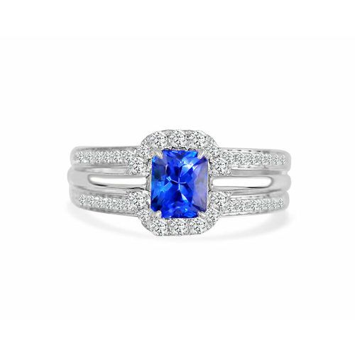 Tanzanite Center & Half Diamond Reverse Eclipse One Of A Kind Ring