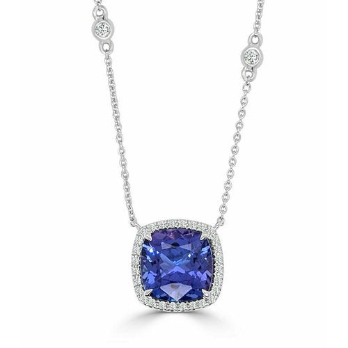 Tanzanite & Diamond Cushion Halo One Of A Kind Pendant
