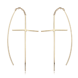 Threaded Cross Earrings - 14K Yellow Gold