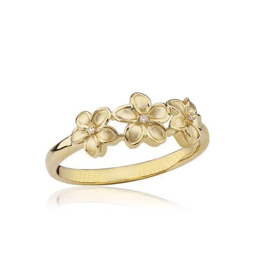 Three Plumeria Diamond Ring