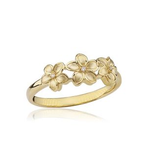 Three Plumeria Diamond Ring