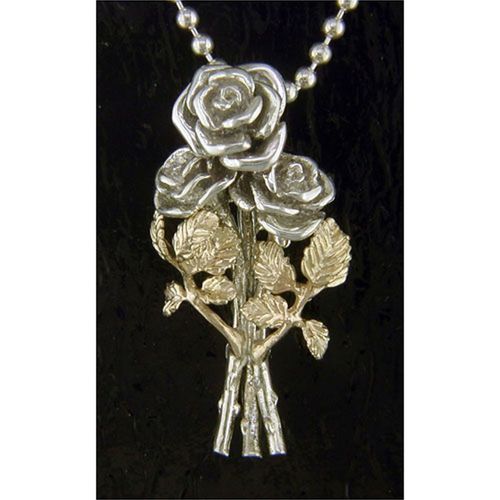 Three Rose Pendant - Sterling Silver and 14K Gold  - SD-SGP787