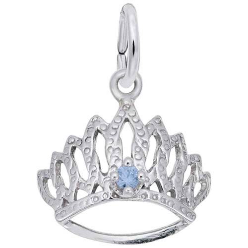 Tiara W/birthstone-mar Charm Sterling Silver - 10-1548-3-SS