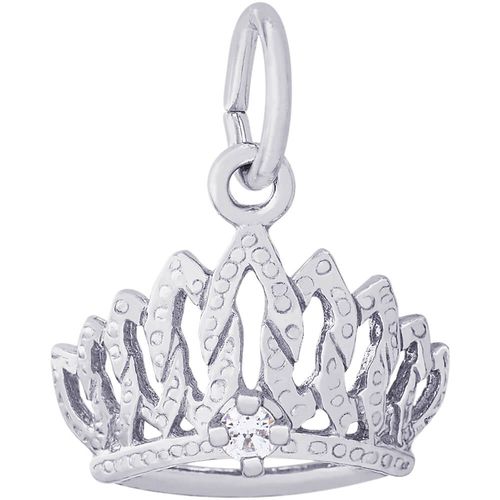 Tiara With Stone Charm - Sterling Silver - 10-1548-s