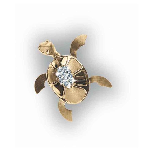 Tortoise Pave with Diamond Pendant - 14K Yellow Gold