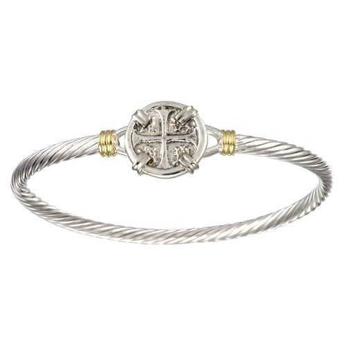 Treasure Coin Cable Hook Bracelet - Silver & 14K Gold 3.5mm 6.5 Inch - CBLC35TC65