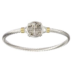 Treasure Coin Cable Hook Bracelet - Silver & 14K Gold 3.5mm 7 Inch - CBLC35TC70