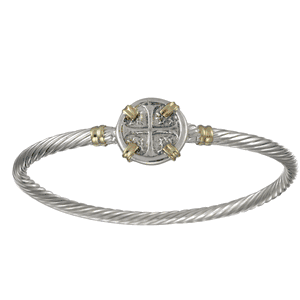 Treasure Coin Cable Hook Bracelet - Silver & 14K Gold 3.5mm 7 Inch - CBLTT35TC70