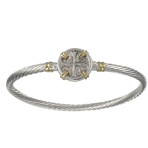 Treasure Coin Cable Hook Bracelet - Silver & 14K Gold 3.5mm 7 Inch - CBLTT35TC70