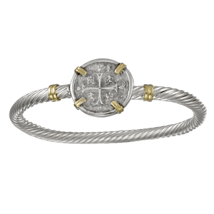 Treasure Coin Cable Hook Bracelet - Sterling Silver & 14K 5mm 6.5 Inch